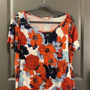 Short-sleeved floral top, Lightweight 2X